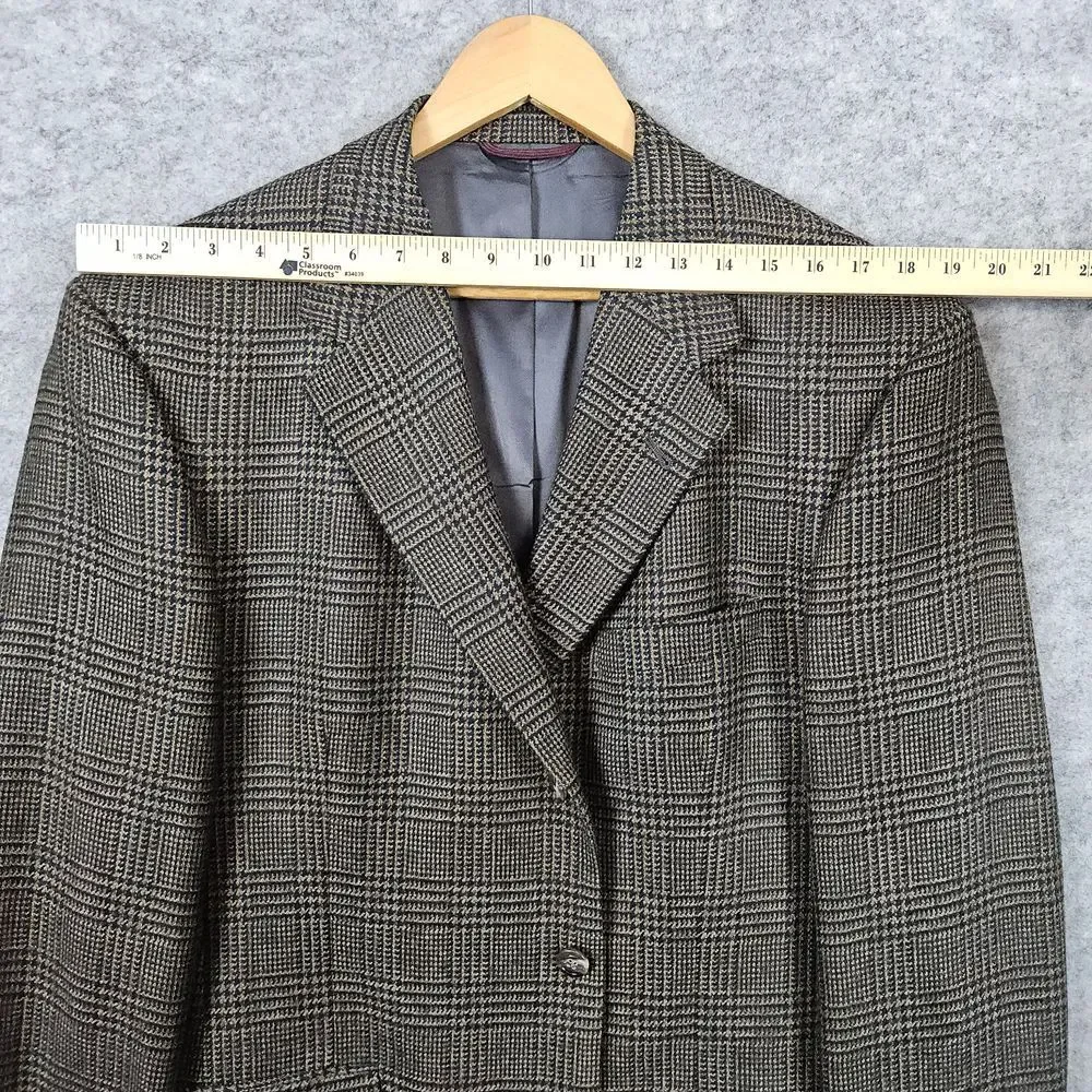 Hart Schaffner Marx Men's Brown Blazer Size 42R 100% Wool Nailhead Windowpane‎